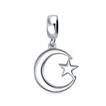 Inspirational Celestial Moon Star Dangle Charm Bead Sterling Silver for Bracelet
