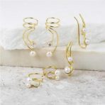 Two White Freshwater Cultured Pearl Cartilage Wrap Ear Cuff Earring Gold Plated .925 Sterling Silver - Image 5