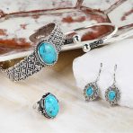 Bali Style Oval Natural Blue Turquoise Dangle Drop Earrings Lever Back .925 Sterling Silver - Image 4