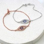 Delicate Protect Evil Eye Charm Bracelet CZ Rose Gold Plated .925 Silver - Image 9