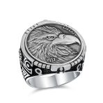 Mens Silver Ring Patriotic USA Eagle Head Coin Design Oxidized .925 Sterling