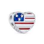 Heart Shape USA Flag Military Mom Charm Bead Sterling Silver for Bracelet - Image 3