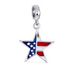 Patriotic Flag Star Dangle Charm Bead Sterling Silver for European Bracelet