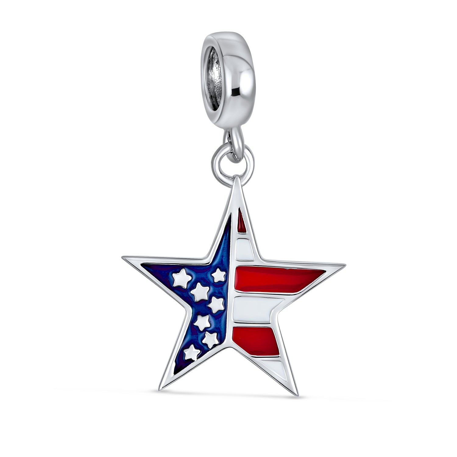 usa-star-dangle-charm-bead_pbx-hsd-106_1 Patriotic Flag Star Dangle Charm Bead Sterling Silver for European Bracelet - Image 1