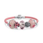 Live Love Laugh Breast Cancer Survivor Pink Ribbon Charm Leather Bracelet Sterling Silver