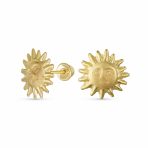 Summer Solar Beach Fun Sunburst Stud Earrings in Genuine 10K Yellow Gold