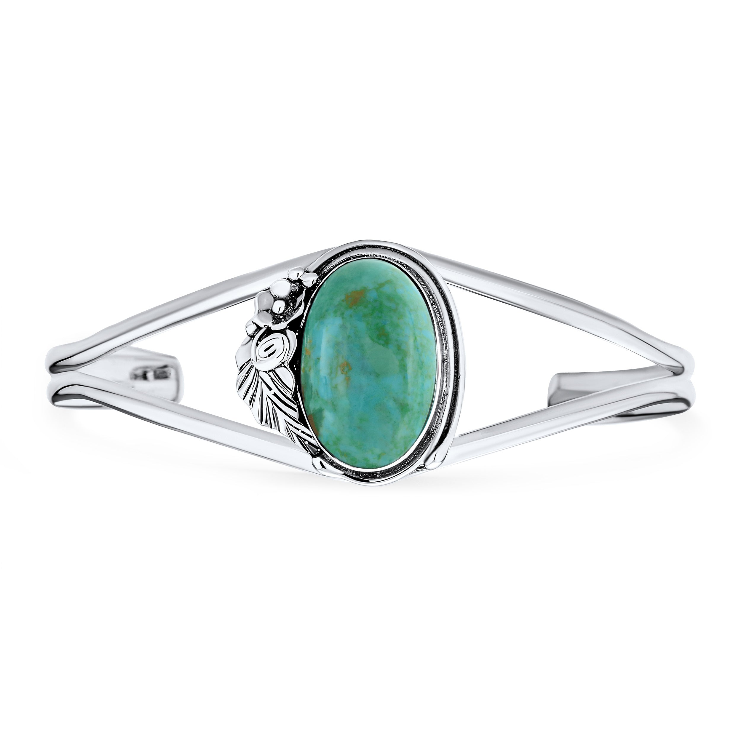 val-silver-bracelet-bangle-cuff-turquoise_eam-tsb-5751r_11 Nature Leaf Navajo Style Turquoise Cuff Bracelet Silver - Image 1