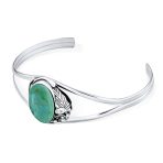Nature Leaf Navajo Style Turquoise Cuff Bracelet Silver - Image 2