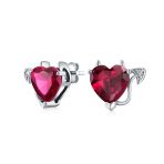Valentine Red CZ Devil Heart Stud Earrings in Rose Gold Sterling Silver - Image 2
