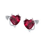 Valentine Red CZ Devil Heart Stud Earrings in Rose Gold Sterling Silver - Image 4