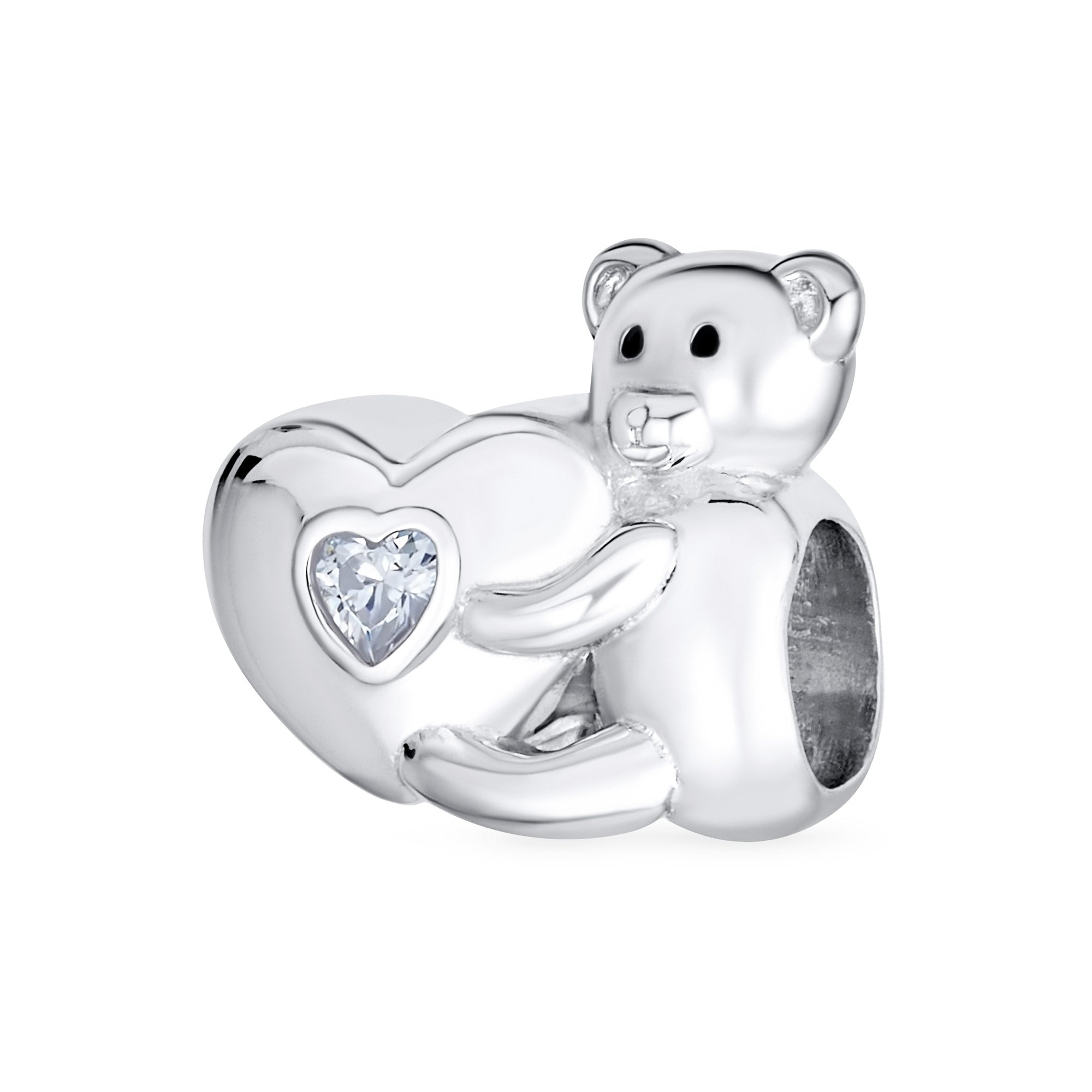 valentine-heart-bear-cz-bead-pbx-hsz-2142-s_01 Valentine Heart Teddy Bear CZ Charm Bead for Tween Daughter Silver Bracelet - Image 1