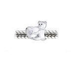 Valentine Heart Teddy Bear CZ Charm Bead for Tween Daughter Silver Bracelet - Image 3