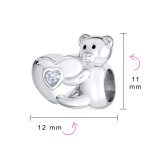 Valentine Heart Teddy Bear CZ Charm Bead for Tween Daughter Silver Bracelet - Image 4