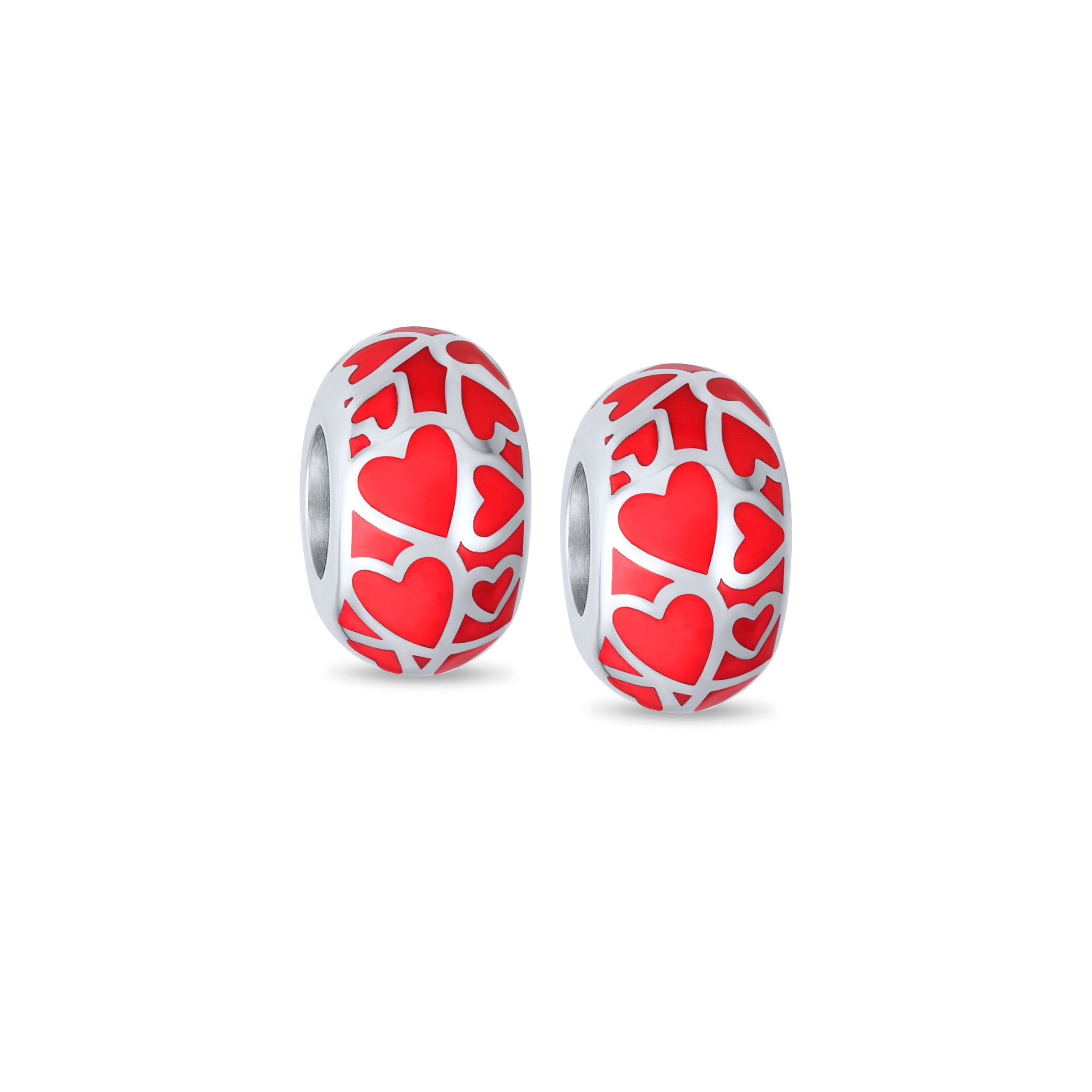 valentine-heart-murano-charm-pbx-he-150-red-set-az Set of 2 Red Silver Heart Murano Glass Charm Bead for European Bracelets - Image 1