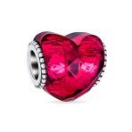 Valentine Love Red Faceted Glass Heart Shape Charm Bead .925 Sterling Silver Fits European Bracelet