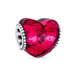 Valentine Love Red Faceted Glass Heart Shape Charm Bead .925 Sterling Silver Fits European Bracelet