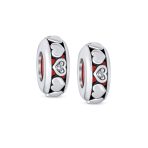 Set of 2 Valentine Lovers Red Hearts Charm Bead Spacer Sterling Silver Fits European Bracelet