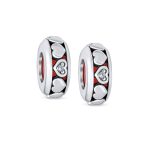 Set of 2 Valentine Lovers Red Hearts Charm Bead Spacer Sterling Silver Fits European Bracelet