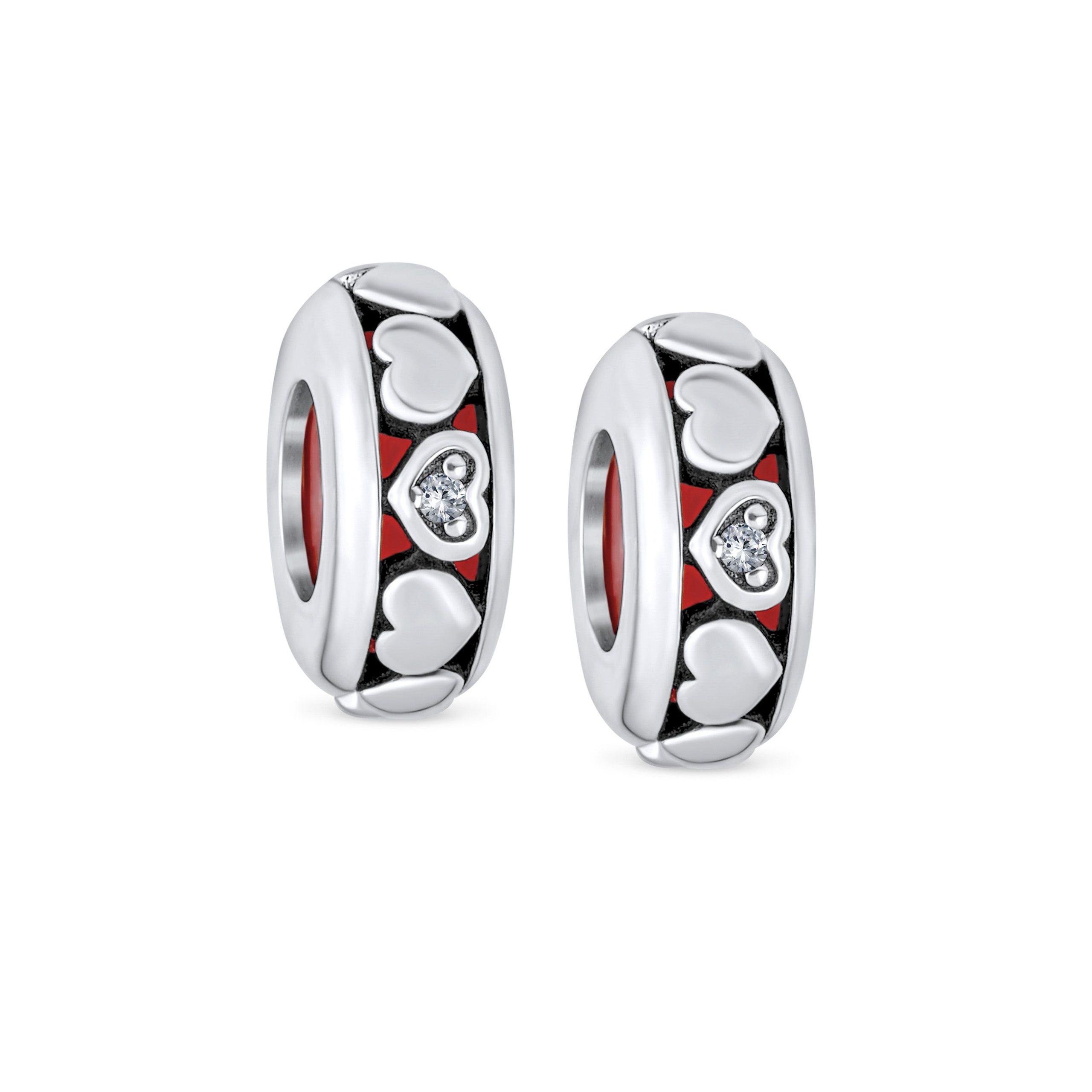 valentine-lovers-hearts-charm-pbx-hsz-1188-dset-az Set of 2 Valentine Lovers Red Hearts Charm Bead Spacer Sterling Silver Fits European Bracelet - Image 1