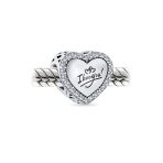 Valentine I LOVE YOU Crystal Bead Charm Heart Sterling Silver for Bracelet - Image 2
