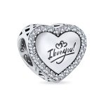 Valentine I LOVE YOU Crystal Bead Charm Heart Sterling Silver for Bracelet