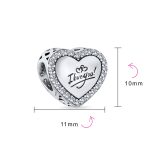 Set of 2 Words I LOVE YOU Crystal Heart & CZ Flower Bead Charm Sterling Silver - Image 4