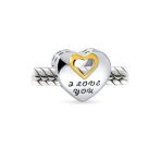 Valentine "I LOVE YOU" Heart Charm Bead Two-Tone Gold Plated Sterling Silver - Image 2