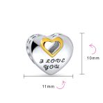 Valentine "I LOVE YOU" Heart Charm Bead Two-Tone Gold Plated Sterling Silver - Image 3