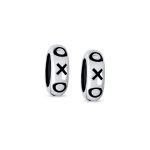 Set of 2 Valentine XO Clasp Spacer Charm Bead Black Rubber Oxidized Silver