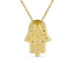 Turkish Evil Eye Hamsa Hand Pendant Necklace 14K Gold Plated Cubic Zirconia - Image 2
