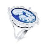 Classic Vintage Style Blue White Cameo Silver Ring for Mom - Victorian Lady Design - Image 2