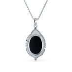 Vintage Black Frame Mother of Pearl Cameo Pendant Necklace - Image 2