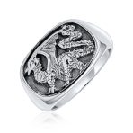 Men's Statement Dragon Signet Ring Rectangle Gothic Shield Oxidized .925 Sterling Silver