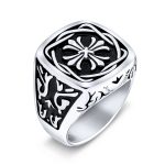 Large Medieval Viking Maltase Cross Square Signet Band Ring Stainless Steel