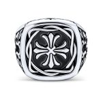 Large Medieval Viking Maltase Cross Square Signet Band Ring Stainless Steel - Image 2