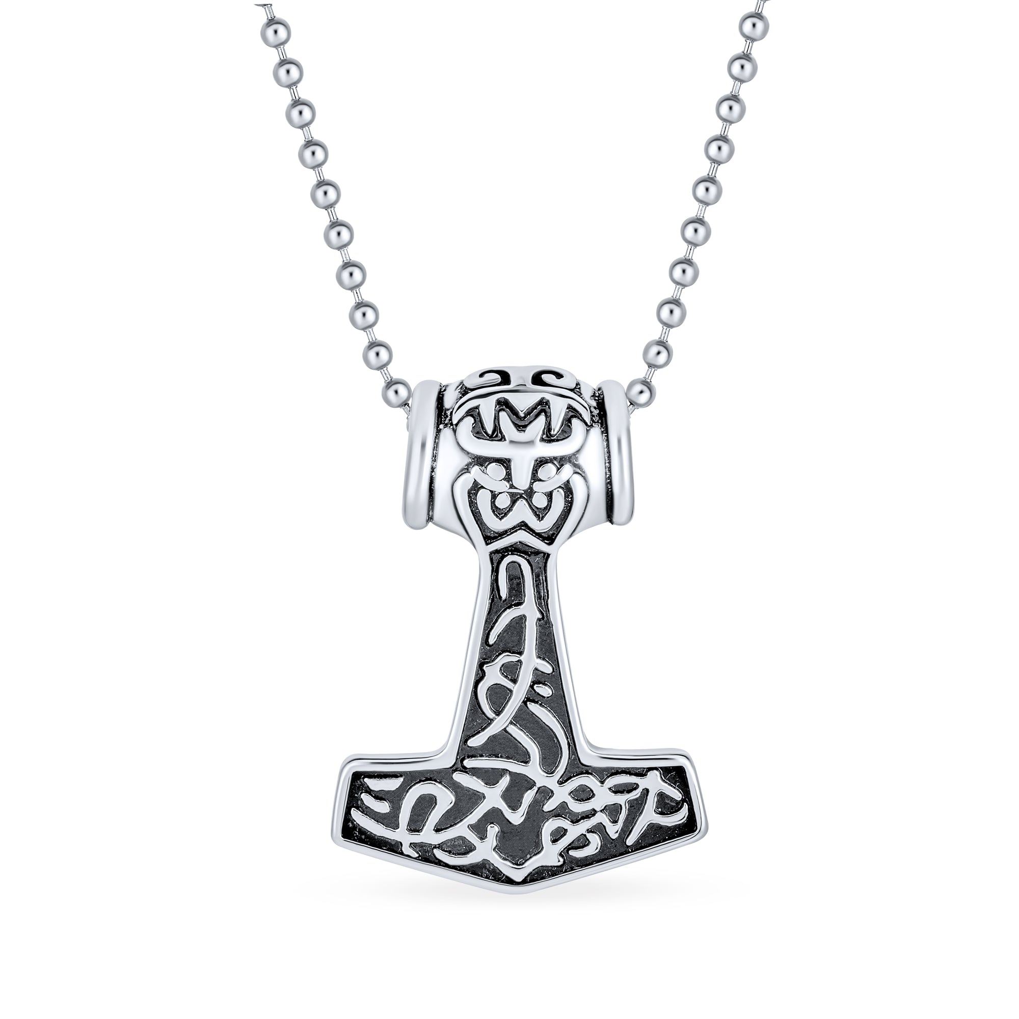viking-silver-thors-hammer-pendant-necklace-steel_cdl-p8933_1 Protection Amulet Celtic Knot Viking Necklace Thors Hammer Pendant for Men - Image 1