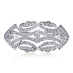 Elegant Art Deco Style Vintage Large Lapel Scarf Brooch Pin Silver Plated