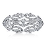 Elegant Art Deco Style Vintage Large Lapel Scarf Brooch Pin Silver Plated