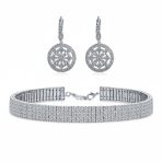 Bridal 5-Row Crystal Choker Necklace & Vintage CZ Compass Dangle Earrings Set