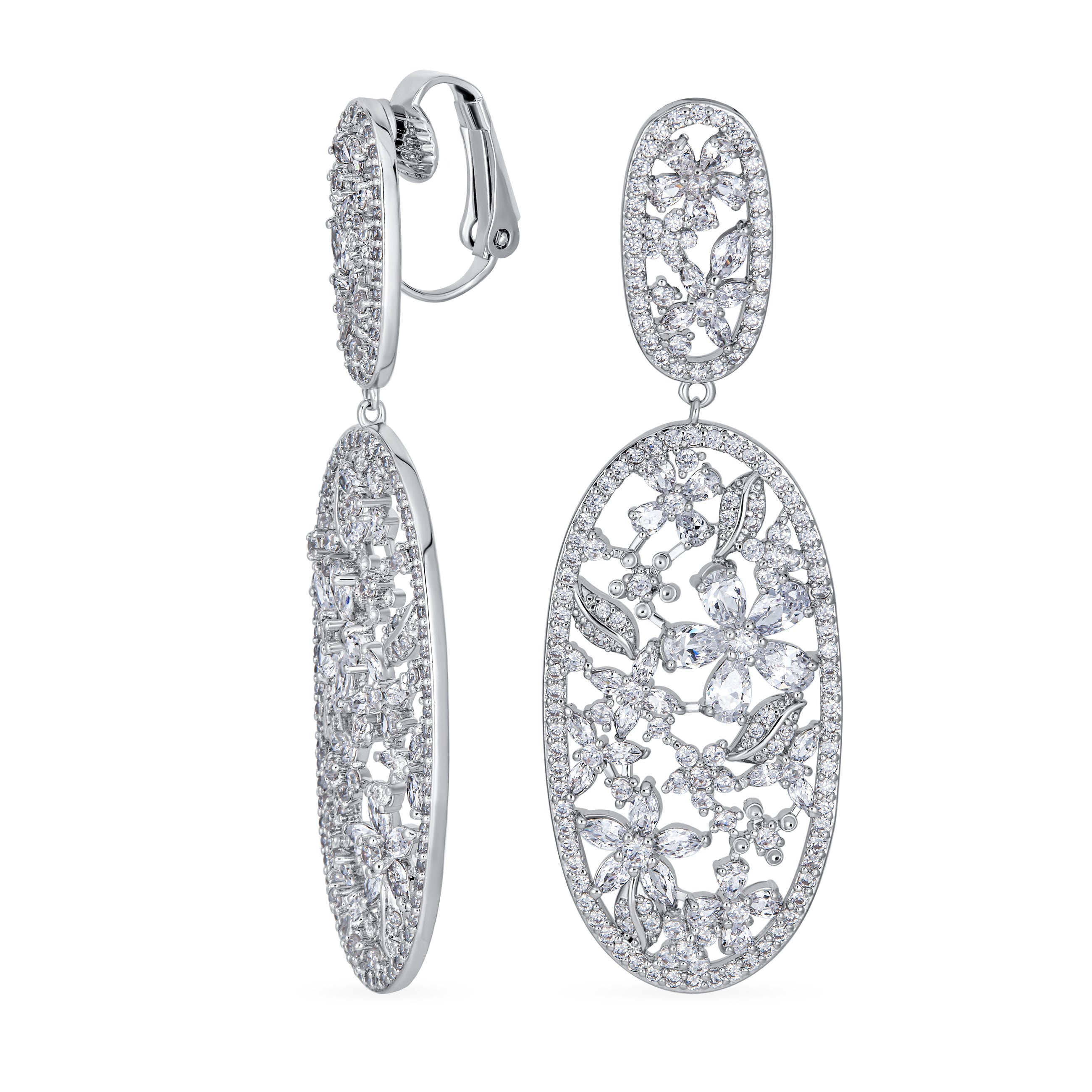 vintage-bridal-flower-oval-cz-earrings-my-bme81578-az_01 Vintage Art Deco Cubic Zirconia Flower Leaf Clip-On Earrings for Weddings - Image 1
