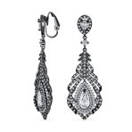 Art Deco Style Cubic Zirconia Leaf Shape Teardrop Statement CZ Chandelier Clip On Earrings - Image 2