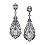 Art Deco Style Cubic Zirconia Leaf Shape Teardrop Statement CZ Chandelier Clip On Earrings - Image 4