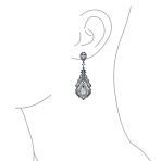 Art Deco Style Cubic Zirconia Leaf Shape Teardrop Statement CZ Chandelier Clip On Earrings - Image 6