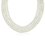 Art Deco Style White Freshwater Cultured Pearl Statement Multi Strand Necklace Floral Clasp - Image 2
