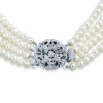 Art Deco Style White Freshwater Cultured Pearl Statement Multi Strand Necklace Floral Clasp - Image 3