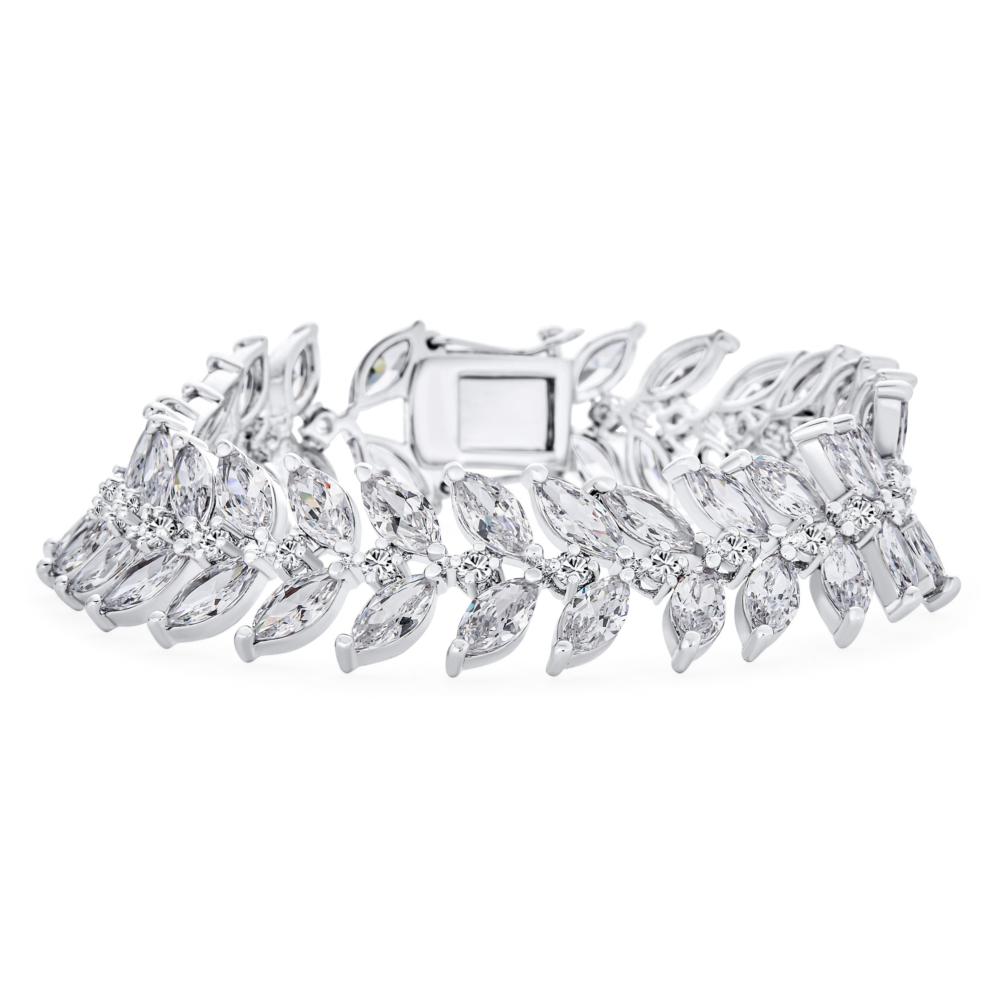 vintage-bridal-marquise-wide-statement-tennis-bracelet-oa-31ola1171-725-az_1 CZ Marquise Leaf Tennis Bracelet Silver 7.25 Inch 40 CTW - Image 1