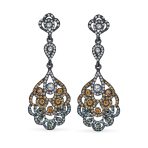 Vintage Estate Style Dangling Lace Flower Pink Black White Crystal Chandelier Statement Earrings - Image 2