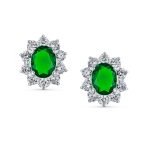 Classic Vintage Crown 1.5 CT CZ Stud Earrings with Green Simulated Emerald - Image 6