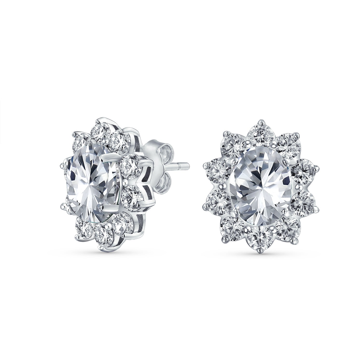 Bridal Prom Oval CZ Bolo Tennis Bracelet & Halo Stud Earrings Jewelry Set - Image 5