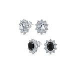 Set of 2 Classic Vintage Crown Black Clear 1.5 CT CZ Stud Earring Silver Plated